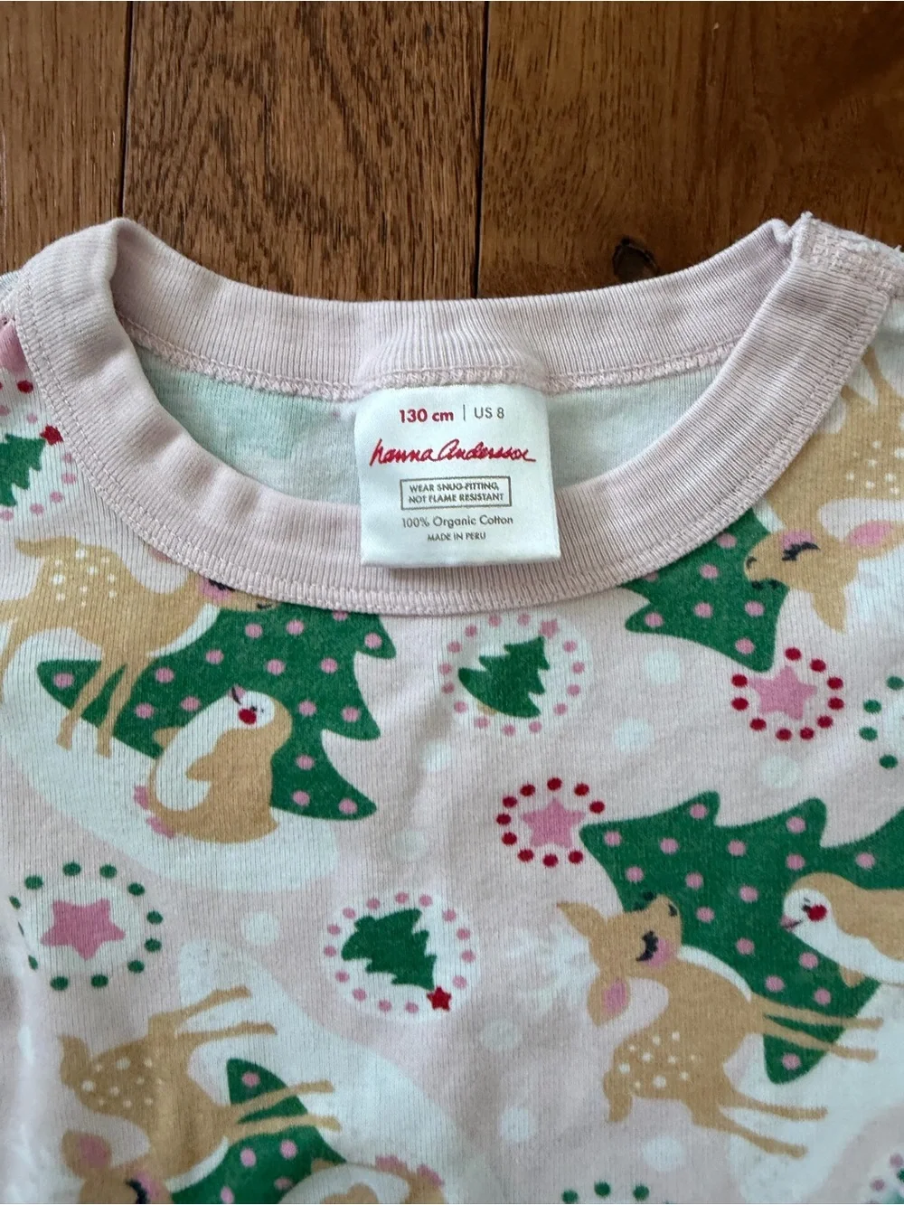 Hanna Andersson White Pajama Set with Green Trees and Tan Reindeer